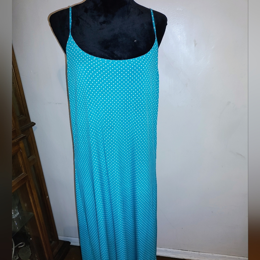 Michael Kors Teal and White Polka Dot Midi Dress